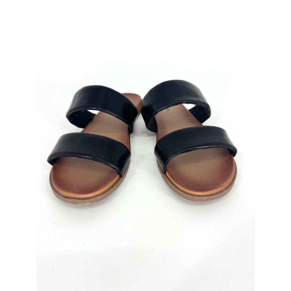 Unionbay Refresh Black Two Strap Slide Sandals Womens 9 Flat Brown Sole